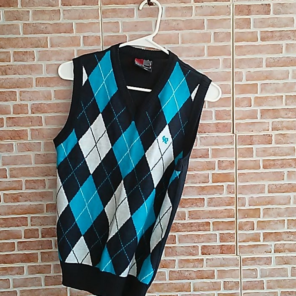 Black vest with turquoise and grey